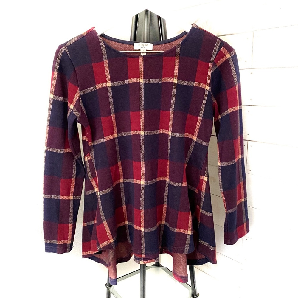 UMGEE Women’s Fit & Flare Plaid Peplum Top Size Small